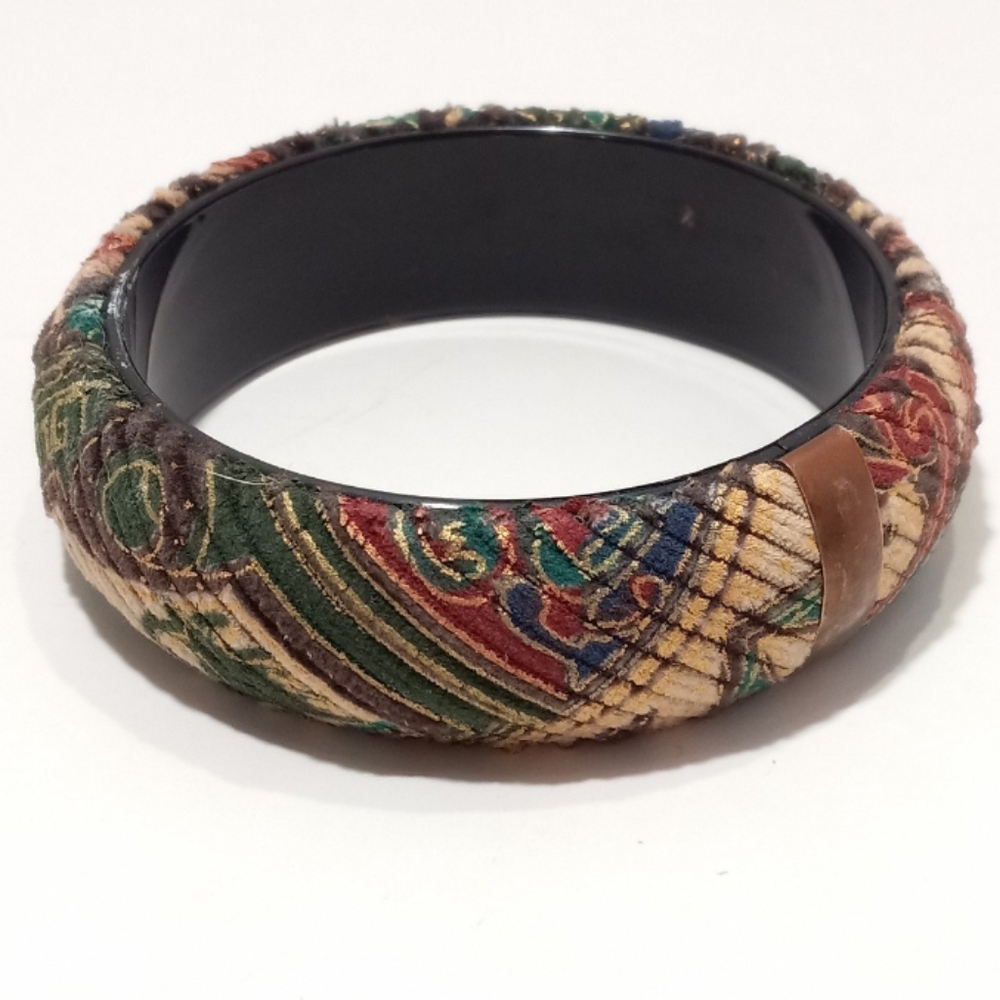 Vintage Kalamkari Fabric Bangle Bracelet Copper Band